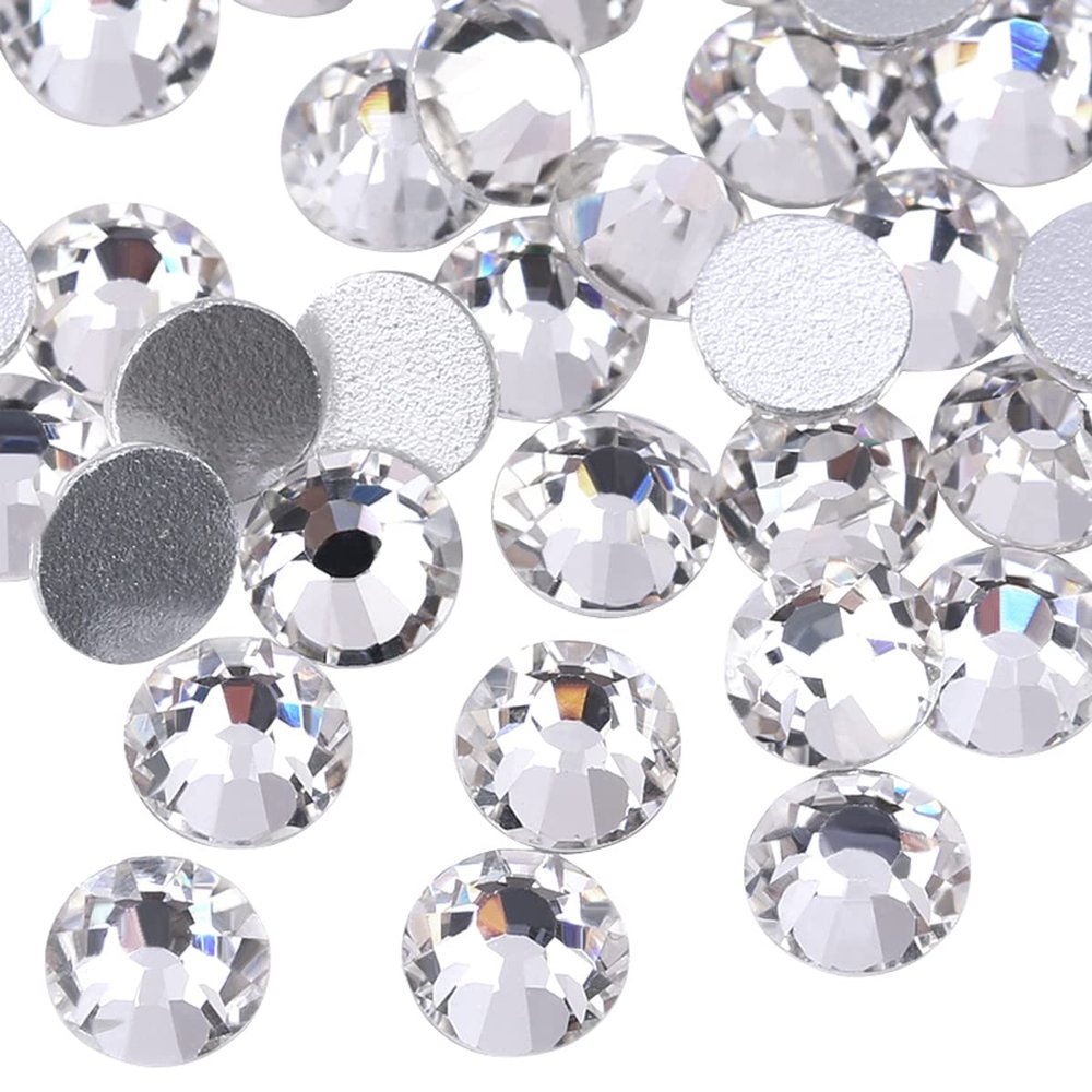 ECYC 288 Pcs 7mm Flatback Crystal Rhinestones, Silver Nail Art Decoration Rhinestones Glitter Glass Gems Stones for DIY Crafts Nails Clothes Shoes Bags Decoration,Clear