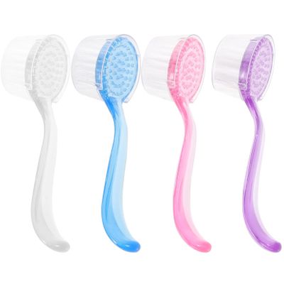 Artibetter Silicone Face Scrubber 4pcs Facial Cleansing Brush Face Scrubbers with Handle Exfoliating Facial Brush Soft Bristle Exfoliator Cleaner Brush for Wet or Dry Brushing Pore Scrubber