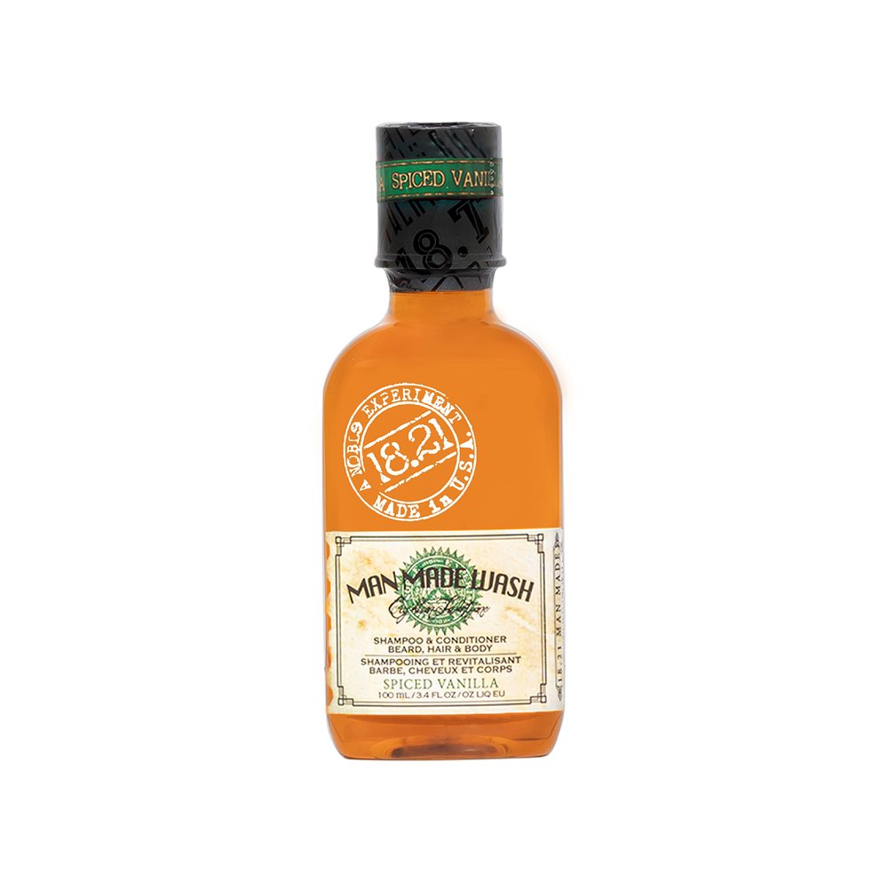 18.21 Man Made Original Spiced Vanilla 3-in-1 Body Wash, Shampoo, & Conditioner for Men, All Hair & Skin Types, Strengthens and Moisturizes in a Manly Aroma, 3.4oz