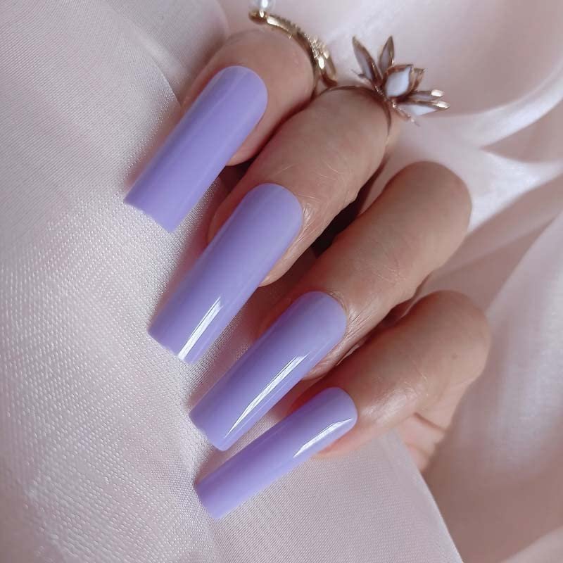 ZYBUXY 120pcs Luxury Lady Purple Press on Nails Super Long Rectangl Acrylic Salon Solid color Fake Nails Ballet Glossy for women and Girl False Nails