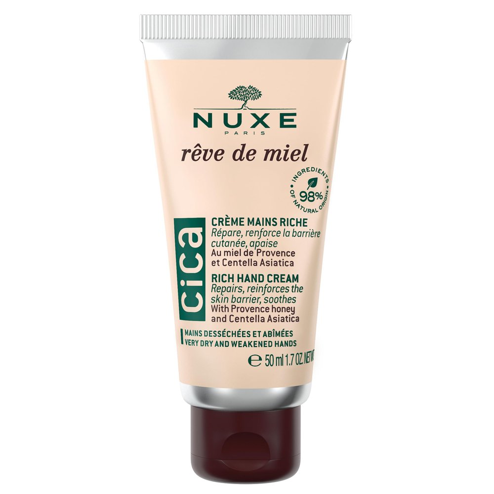 Nuxe Rve de Miel Cica Hand Cream Instant Relief Moisturizing Lotion for Dry Cracked Hands with Shea Butter, Honey & Centella Asiatica, 1.7 fl oz