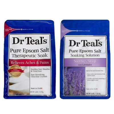 Dr. Teal's Pain Relief Variety Gift Set - Unscented Therapeutic Soak & Soothe and Sleep Lavender Soak (2 Pack, 9lb Total) - Pure Epsom Salt & Essential Oils Relax Sore Muscles & Promote Better Sleep
