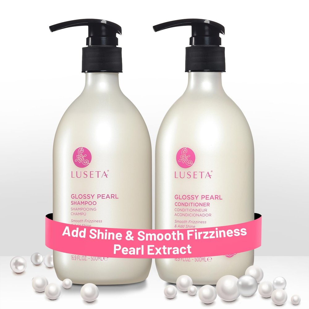 Luseta Glossy Pearl Shampoo and Conditioner Set Smooth & Moisturize, Fight Frizziness and Add Shine,Hydrating for Damaged Hair, Detangle,Nourish Strands,Paraben Free, Sulfate Free,16.9oz