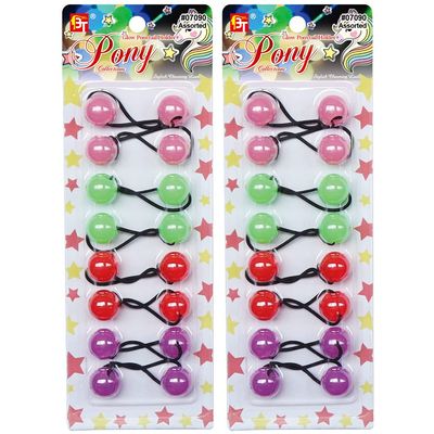 16 Pcs Hair Ties 20mm Ball Bubble Ponytail Holders Glow in the Dark Colorful Elastic Accessories (Assorted 3 - Pink/Green/Red/Purple)