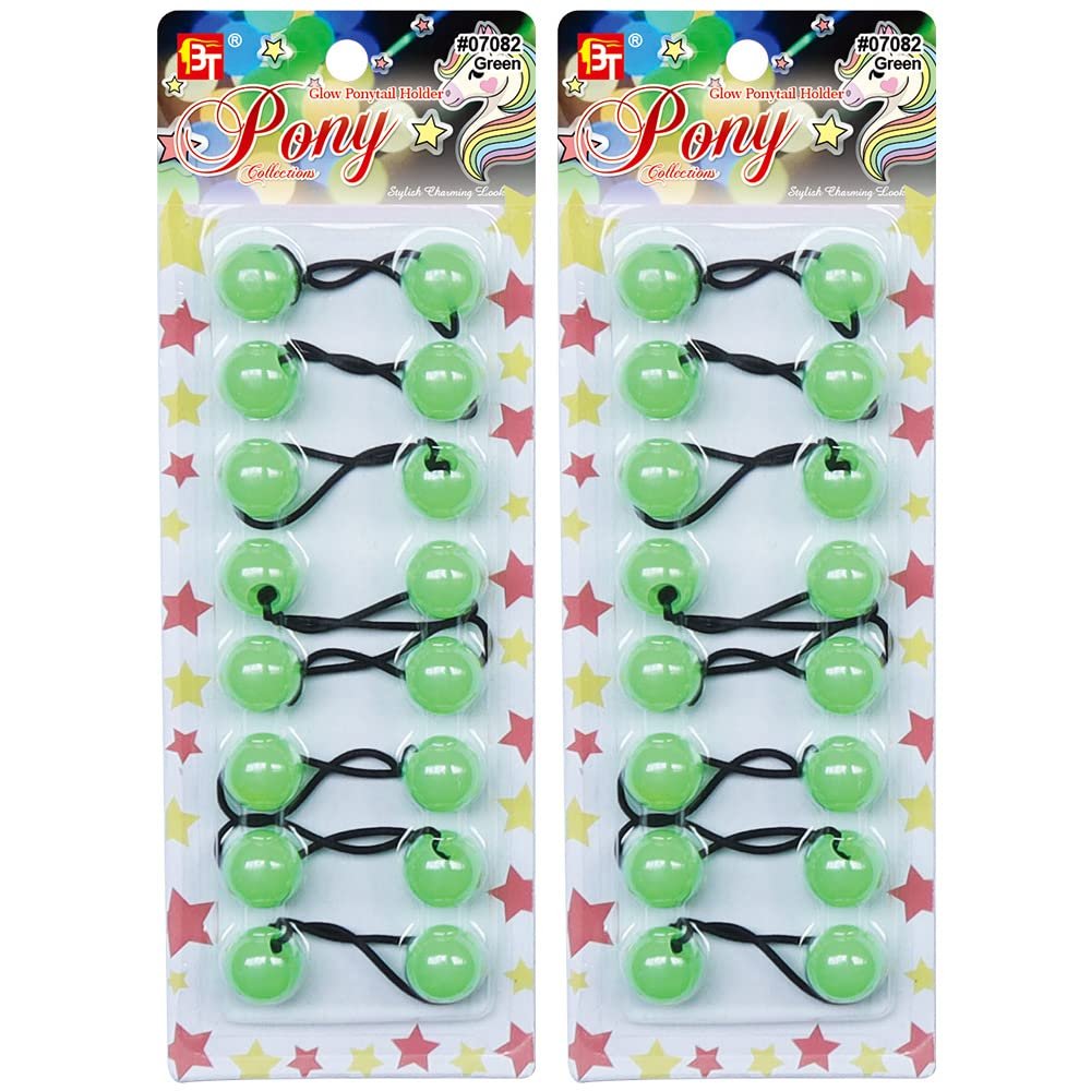 16 Pcs Hair Ties 20mm Ball Bubble Ponytail Holders Glow in the Dark Colorful Elastic Accessories (Green)
