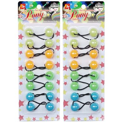 16 Pcs Hair Ties 20mm Ball Bubble Ponytail Holders Glow in the Dark Colorful Elastic Accessories (Assorted 2 - Neon/Orange/Green/Blue)