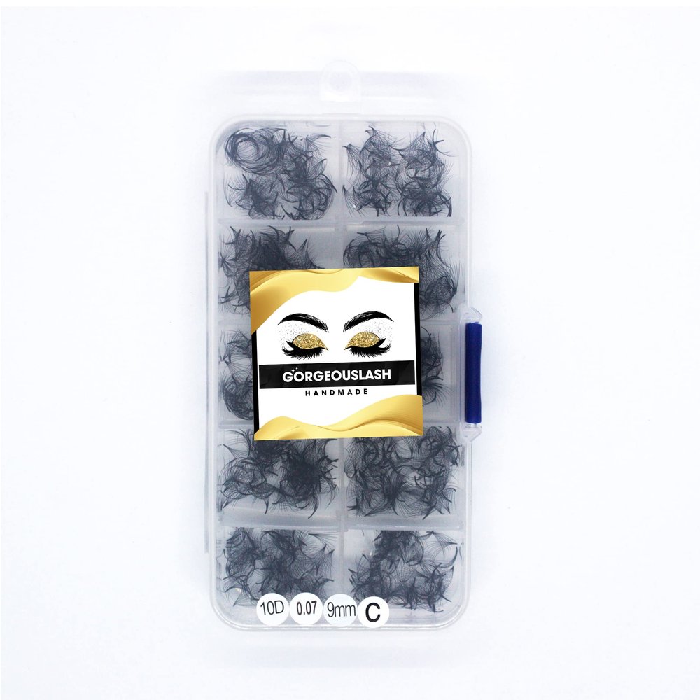 10D Lashes. 1000 Premade Volume Fans. Eyelash Extensions. Handmade! (10D 007 Curl C, 09mm)