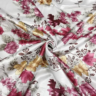 100cm*148cm Vintage Flowers Print Satin Fabric Cloth Soft Polyester Charmeuse Lining Scarf Pajamas Fabric Hairband Headwear Material (Color 8)