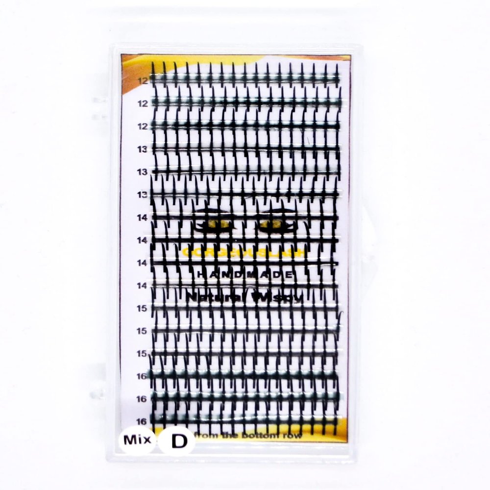 Single Spike Wispy Lashes. Mixed lengths,. Premade Eyelash Extensions. (D Curl, 12 to 16mm)
