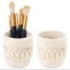 Mkono Macrame Makeup Brush Holder Organizer Comb Brushes Mini Storage Basket Set of 2 Boho Decor Baskets for Pen Pencil Box Container ,Ivory view 1