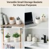 Mkono Macrame Makeup Brush Holder Organizer Comb Brushes Mini Storage Basket Set of 2 Boho Decor Baskets for Pen Pencil Box Container ,Ivory view 4