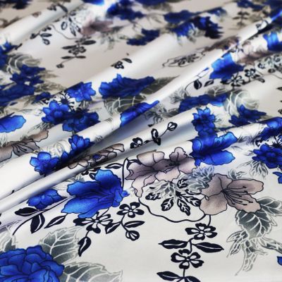 100cm*148cm Vintage Flowers Print Satin Fabric Scarf Pajamas Cloth Charmeuse Lining Fabric Hairband Headwear Material (Color 7)