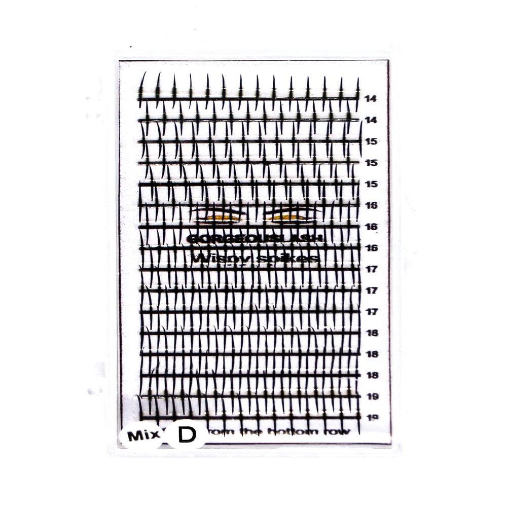 Single Spike Wispy Lashes. Mixed lengths,. Premade Eyelash Extensions. (D Curl, 14 to 19mm)