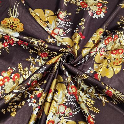 100cm*148cm Flowers Print Satin Cloth Soft Polyester Charmeuse Lining Scarf Pajamas Fabric Hairband Headwear Material (Color 9)