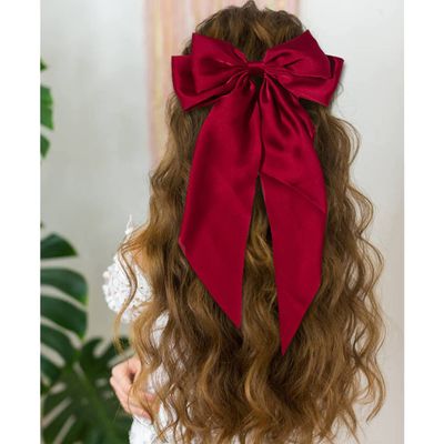 BBRATS Hair Bow Women Satin Hair Bow Clip Large Silky Hair Barrettes with Big Ribbon Large Vintage Bow Clip for Hair Accessories (RED)