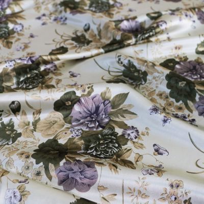 100cm*148cm Vintage Flowers Print Satin Fabric Charmeuse Lining Fabric Scarf Pajamas Cloth Material (Color 4)