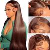 13x4 Brown Lace Front Wig Straight HD Transparent Lace Front Human Hair Wigs for Women Pre Plucked Brazilian Remy Hair With Baby Hair Bleached Knots for Women Glueless Wig 150% Density 22 Inch view 1