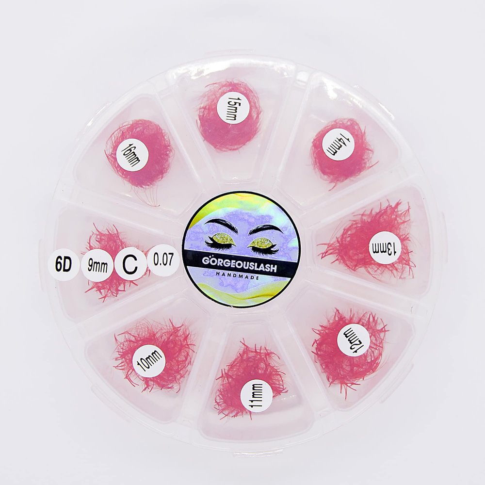 6D Color Lashes, 1000 Premade Volume Fans, Eyelash Extension. Handmade! (C Curl, Red)