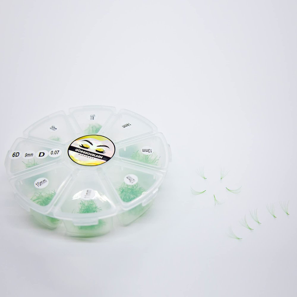 6D Color Lashes, 1000 Premade Volume Fans, Eyelash Extension. Handmade! (D Curl, Green)