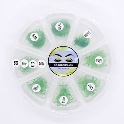 6D Color Lashes, 1000 Premade Volume Fans, Eyelash Extension. Handmade! (C Curl, Green)