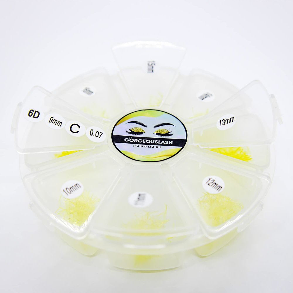 6D Color Lashes, 1000 Premade Volume Fans, Eyelash Extension. Handmade! (C Curl, Yellow)