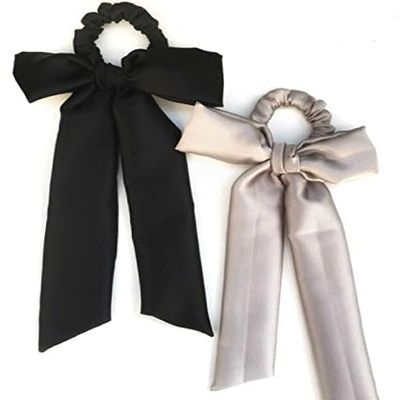 BBRATS Formal and Party Style (Set of 02) Silk Knotted Hair Scarf- Scrunchies, Ponytail Holder,Hair Tie, Handmade Accessories (Adjustable Size), Woman stylish Silk Scrunchies