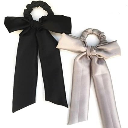BBRATS Formal and Party Style (Set of 02) Silk Knotted Hair Scarf- Scrunchies, Ponytail Holder,Hair Tie, Handmade Accessories (Adjustable Size), Woman stylish Silk Scrunchies