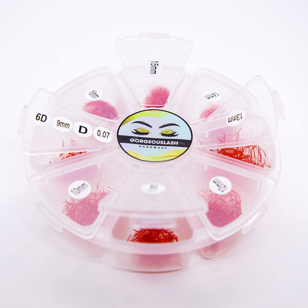 6D Color Lashes, 1000 Premade Volume Fans, Eyelash Extensions. Handmade! (D Curl, Red)