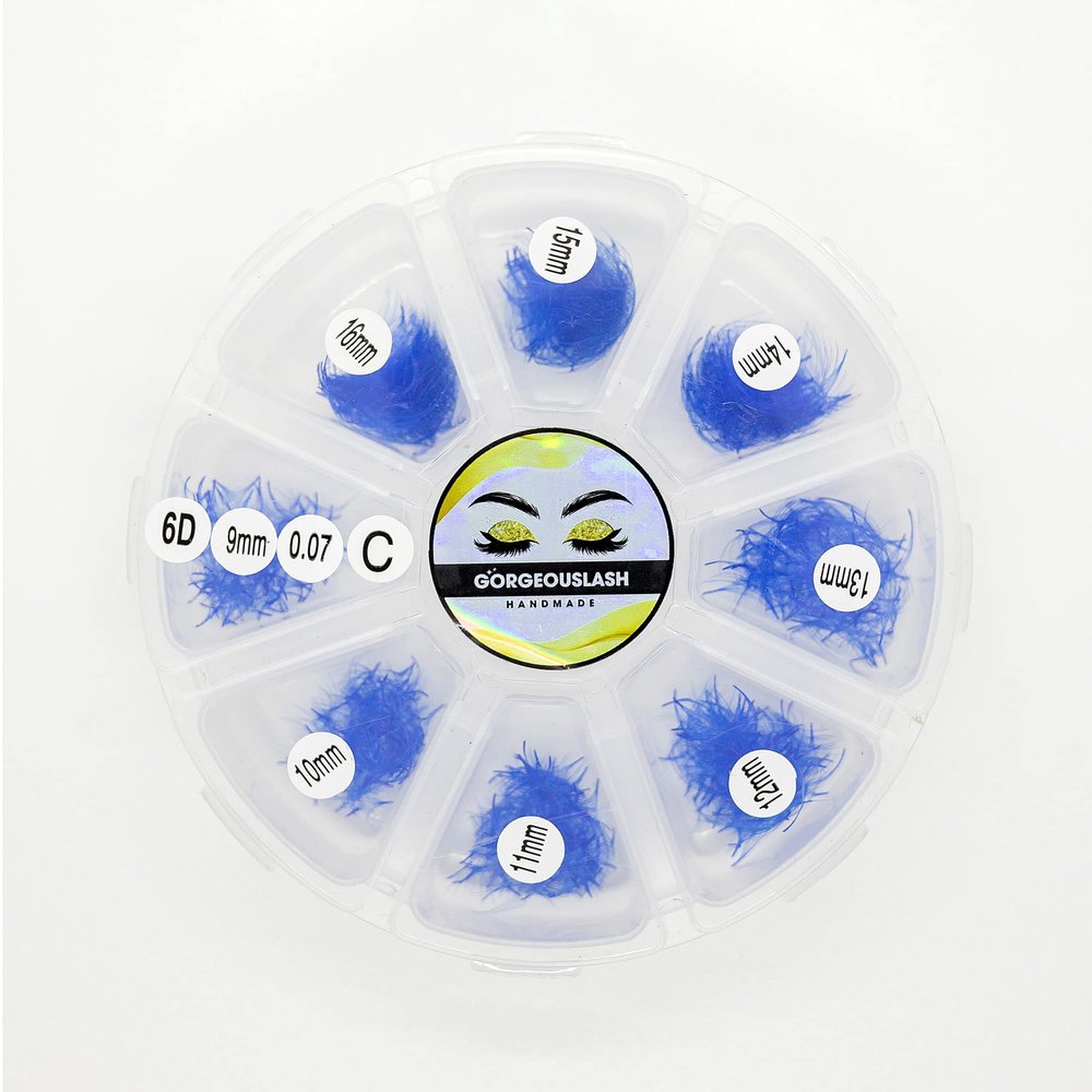 6D Color Lashes, 1000 Premade Volume Fans, Eyelash Extension. Handmade! (C Curl, Blue)