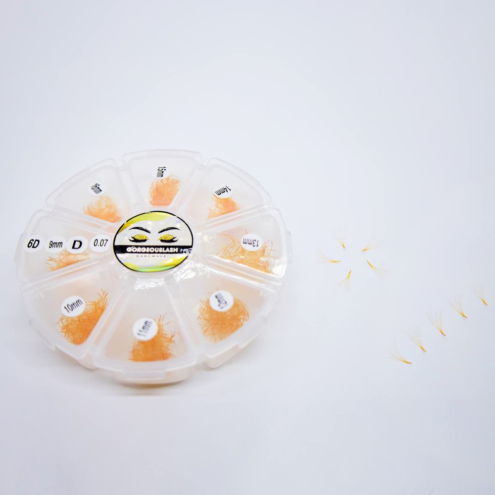6D Color Lashes, 1000 Premade Volume Fans, Eyelash Extension. Handmade! (D Curl, Orange)