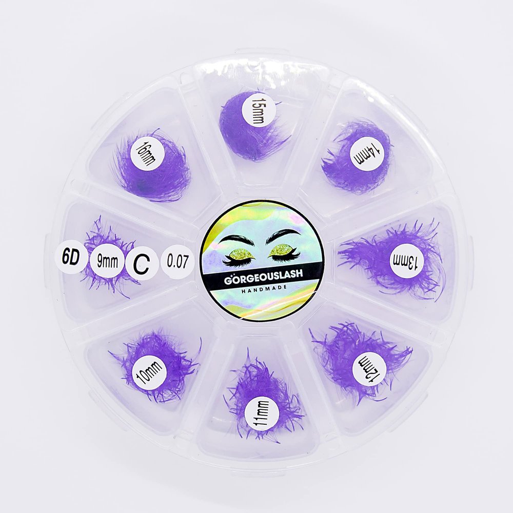 6D Color Lashes, 1000 Premade Volume Fans, Eyelash Extension. Handmade! (C Curl, Violet)