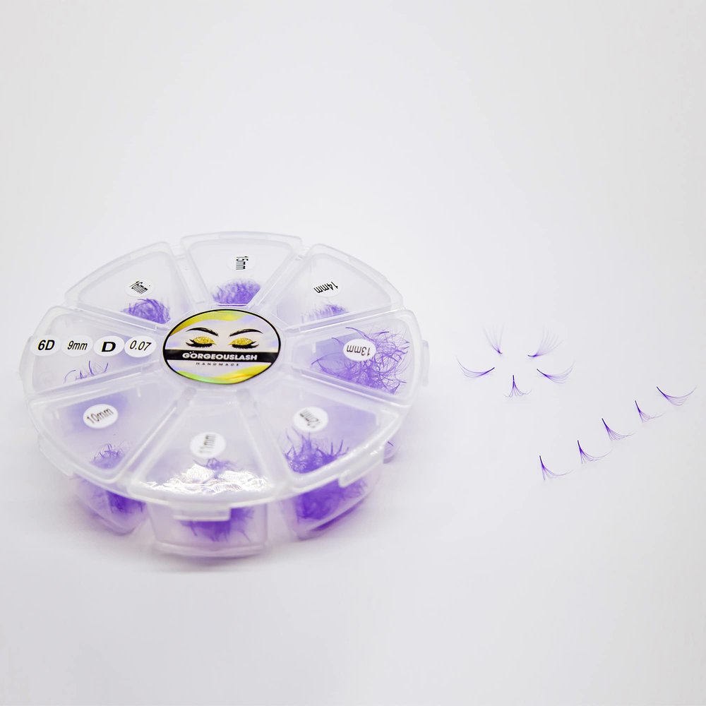 6D Color Lashes, 1000 Premade Volume Fans, Eyelash Extension. Handmade! (D Curl, Violet)