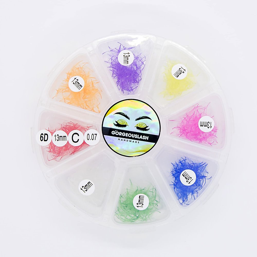 6D Color Lashes, 1000 Premade Volume Fans, Eyelash Extension. Handmade! (C Curl, Mixed Color 13mm)