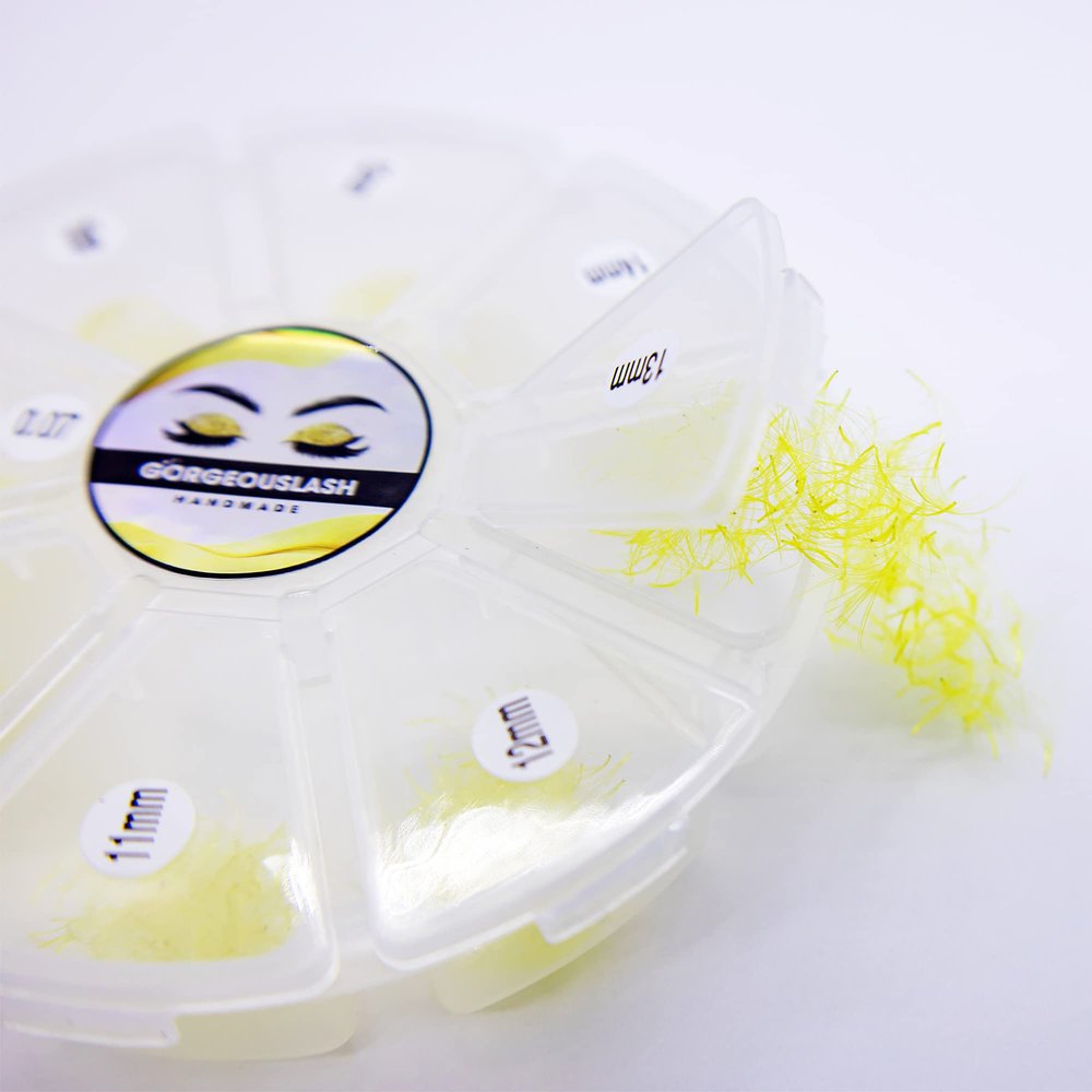 6D Color Lashes, 1000 Premade Volume Fans, Eyelash Extension. Handmade! (D Curl, Yellow)