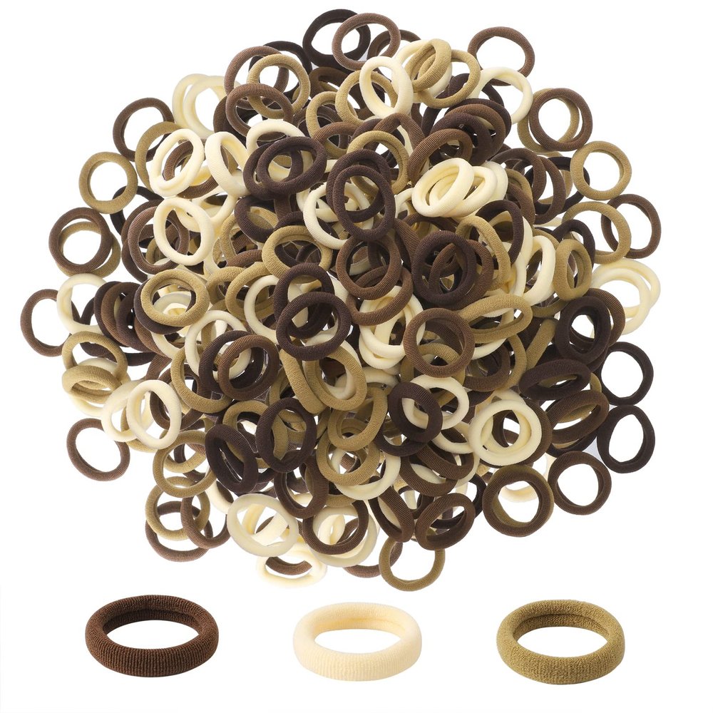 200Pcs Kids Hair Ties, 1 Inch Cotton Baby Hair Ties for Girls, Brown Seamless Elastic Bands Stocking Stuffers for Kids