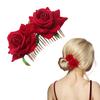 AKOAK 1 Pack Double Rose Hair Comb, Bride Hair Comb Women's Wedding Hair Accessories Bride Flamenco Dancer Hairstyle Girl Halloween Cosplay Party(Red) view 1