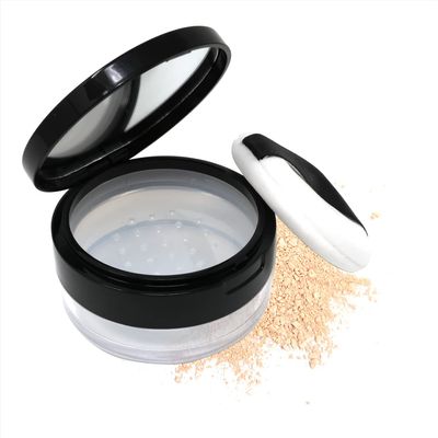 Honbay Capacity 20g(0.7oz) Empty Reusable Makeup Powder Container with Sponge Powder Puff, Sifter and Mirror, Plastic Loose Powder Compact Container, Refillable Powder Box Case (Black)