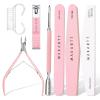 Makartt Nail File and Buffer Set, Pink Basic Prep Kit with Cuticle Clipper, Trimmer, Pusher, Brush, Manicure Care Kit for Natural and Acrylic Nails (7pcs) view 1