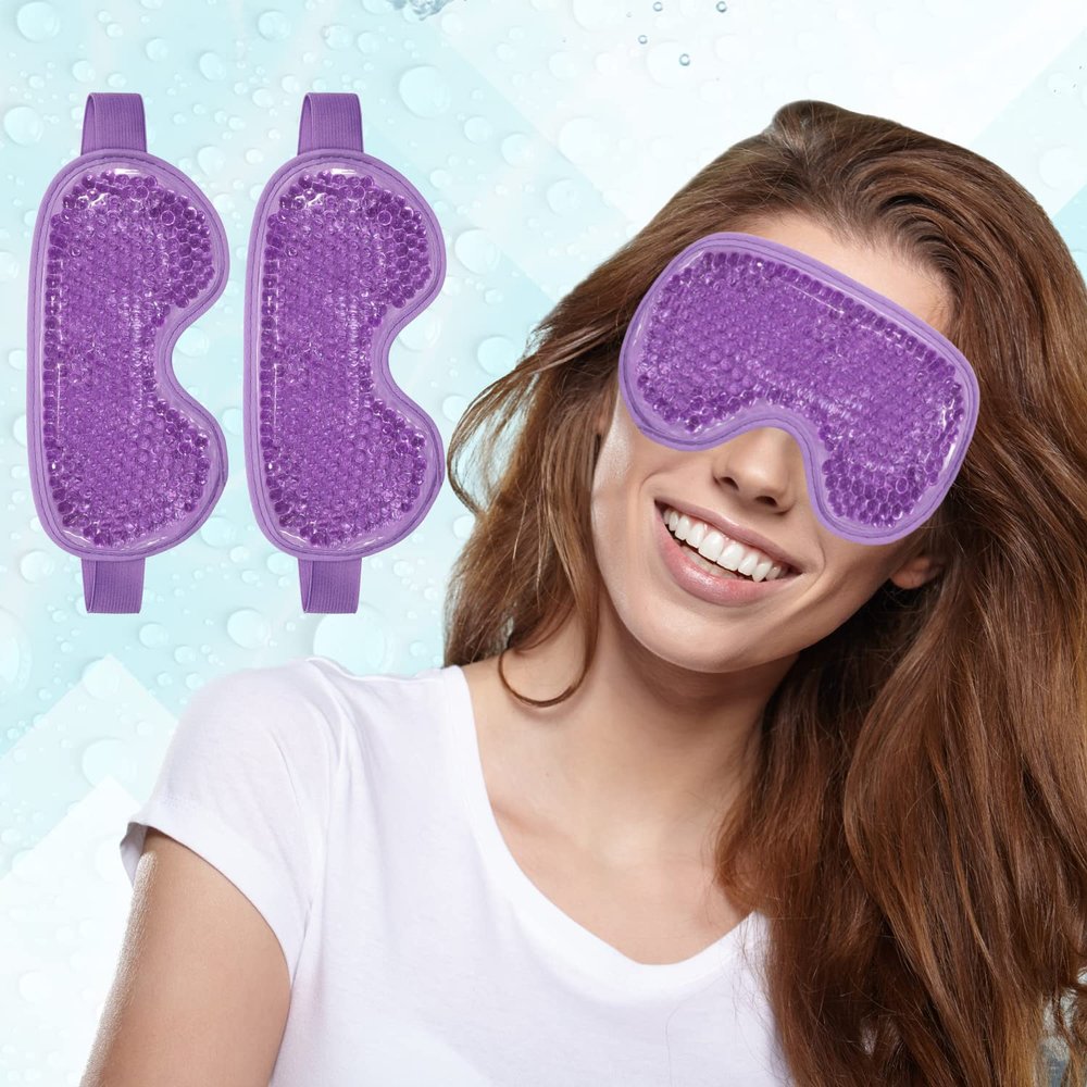2 PCS Ice Eye Mask Reusable Hot Cold Therapy Gel Bead Eye Mask for Puffiness/Dark Circles/Eye Bags/Dry Eyes/Headaches/Migraines/Stress Relief,Cooling Eye Mask,Ice Pack for Eyes (Purple)