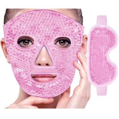 Ice Face Mask Reusable and Cold Gel Eye Mask for Puffiness, Dark Circles, Bags, Dry Eyes, Headaches, Migraines, Stress Relief - Ice Pack for Face (Pink)