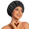 Reusable Shower Cap for Women, Large Waterproof Shower Bonnet Washable Elastic Band Bath Accessories Hair Hat for Long Hair, Braids(Black) view 1