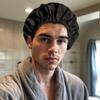Reusable Shower Cap for Women, Large Waterproof Shower Bonnet Washable Elastic Band Bath Accessories Hair Hat for Long Hair, Braids(Black) view 4