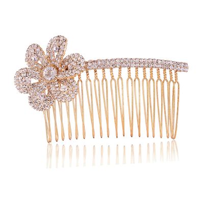 BBRATS Gold Plated Stunning and Dazzling Rhinestones Studded Floral Design Contemporary Style Hair Comb Pin/Hair Pin for Women and Girls Pack of 1