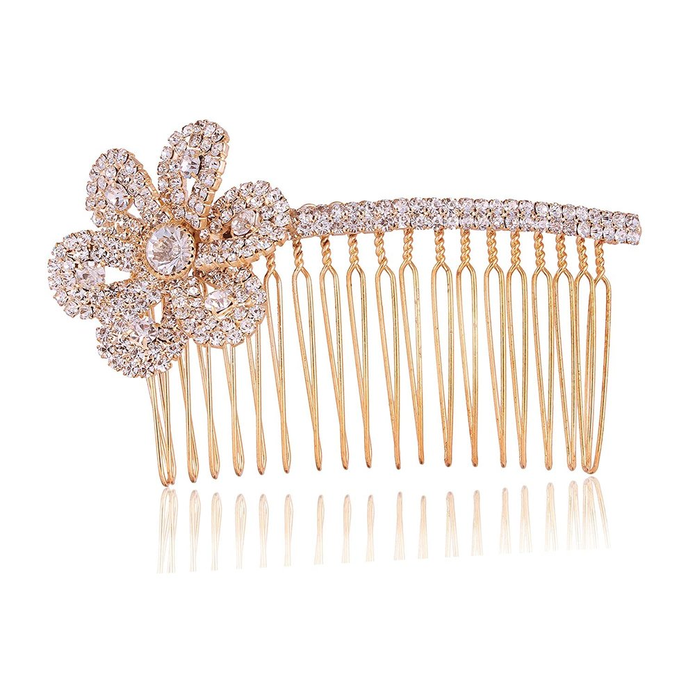 BBRATS Gold Plated Stunning and Dazzling Rhinestones Studded Floral Design Contemporary Style Hair Comb Pin/Hair Pin for Women and Girls Pack of 1
