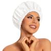 Reusable Shower Cap for Women, Large Waterproof Shower Essentials Bonnet Washable Elastic Band Bath Hair Wrap Hat for Long Hair, Braids(White) view 1