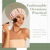 Reusable Shower Cap for Women, Large Waterproof Shower Bonnet Washable Elastic Band Bath Accessories Hair Hat for Long Hair, Braids(Beige) view 2