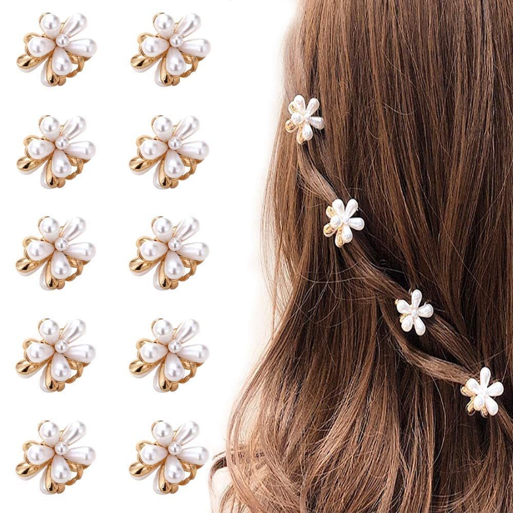 BBRATS 8pcs Mini Pearl Claw Clip, Retro Hair Clips with Daisy Flower, Sweet Artificial Bangs Clips Decorative Hair Accessories for Women Girls