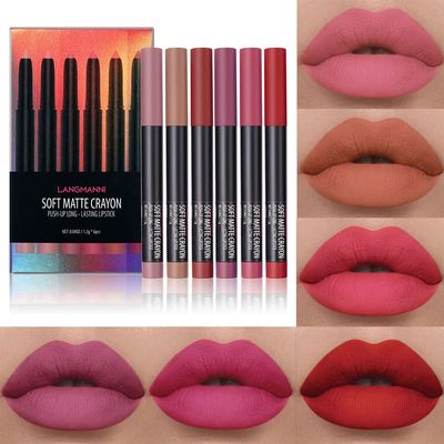 6 Pcs Matte Lipstick Set High Pigment Lip Crayon Waterproof Long Lasting Matte Lipsticks Non-Stick Cup Makeup Lipstick Crayons for Women