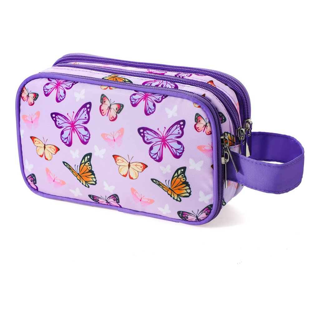 Vipdeal Kids Toiletry Bag for Girls, Travel Toiletry Bag for Little Young Girls Cosmetic Bag Makeup Bag Waterproof Hanging Wash Bag Toddler Toiletries, Butterfly Purple
