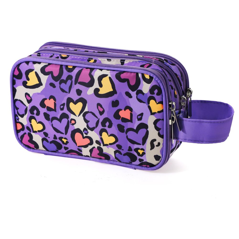 Vipdeal Kids Toiletry Bag for Girls, Travel Toiletry Bag for Little Young Girls Cosmetic Bag Makeup Bag Waterproof Hanging Wash Bag Toddler Toiletries, Leopard Purple